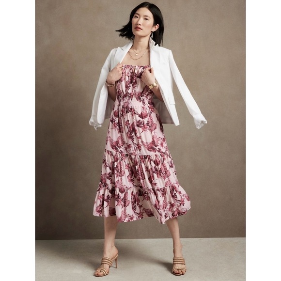 Banana Republic Dresses & Skirts - Banana Republic Factory Tiered Flounce Gauze Dress in Pink Sz Small Petite PS SP